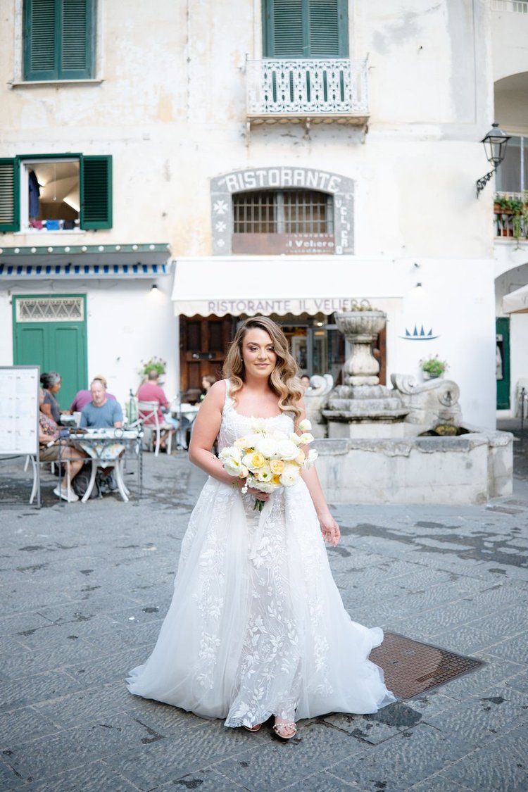 A bride in a piazza in the centre of Ravello