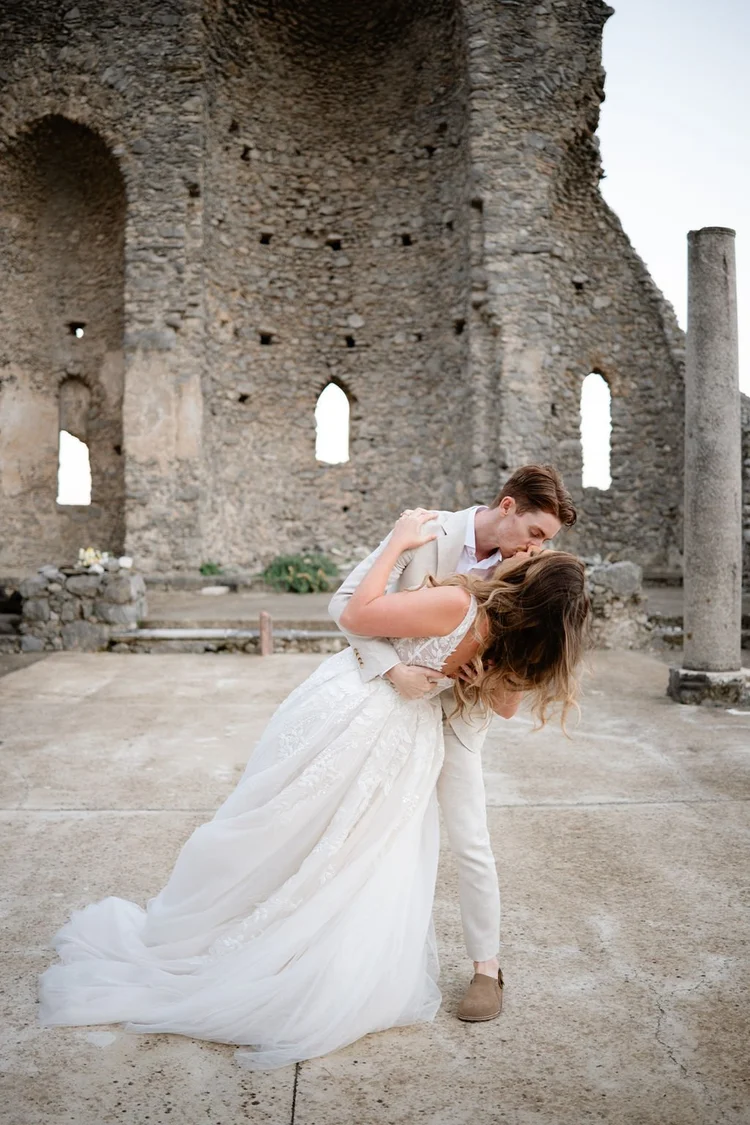 A bride twirling among the ruins