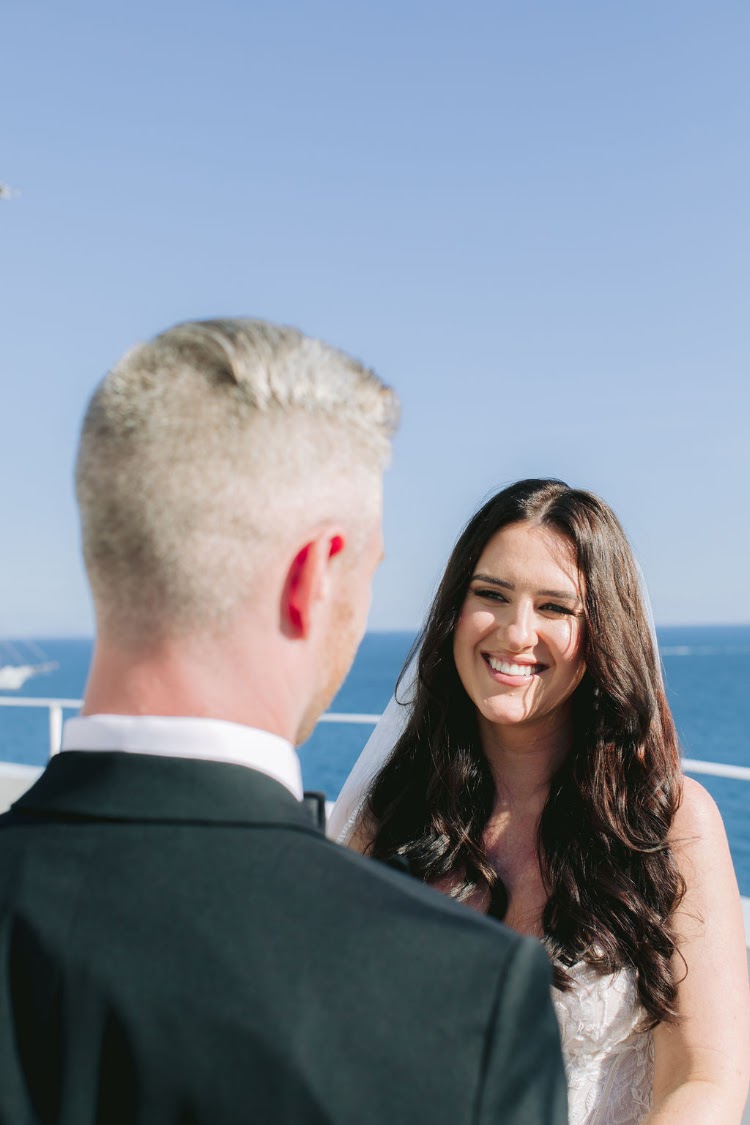 Smiling bride and groom during their elopement vows at Hotel Marina Riviera on the Amalfi Coast, Amalfi Coast