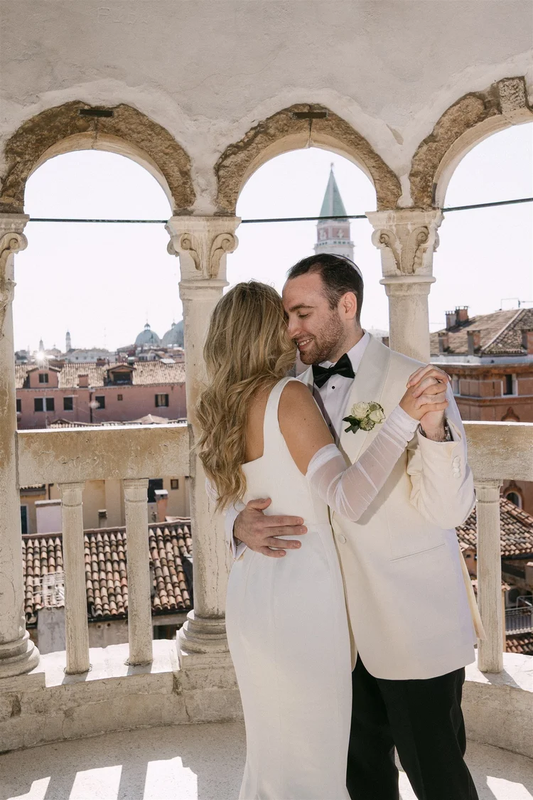 Vows at the top of a Venetian spiral tower — already designed elopement, Venice, Italy