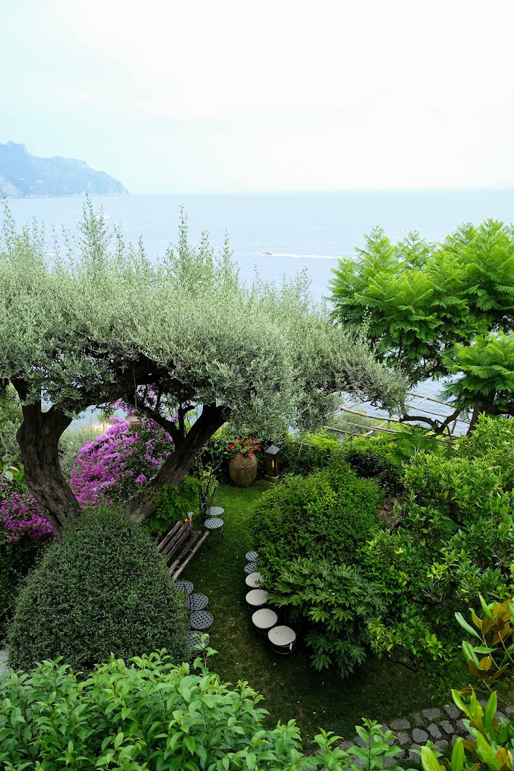 Garden of Hotel Santa Caterina overlooking the Mediterranean Sea on the Amalfi Coast